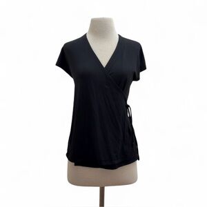 Eileen Fisher Black Quiet Luxury Effortless Fine Jersey Wrap Top Size XXS-SMALL